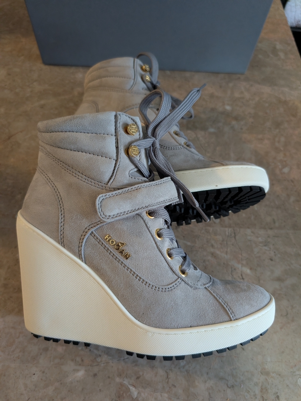 Hogan Wedge High Top Shoes H249 Tronchetto Strap CR0 Glasse Women's Size 6.5